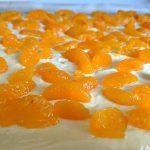 Dieses Bild zeigt den ungebackenen Kuchenteig mit Mandarinen drauf